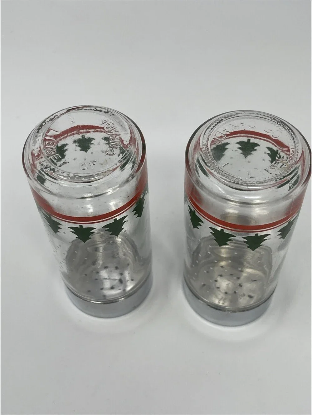 Libbey of Canada Salt & Pepper Shakers Christmas Trees 5 in